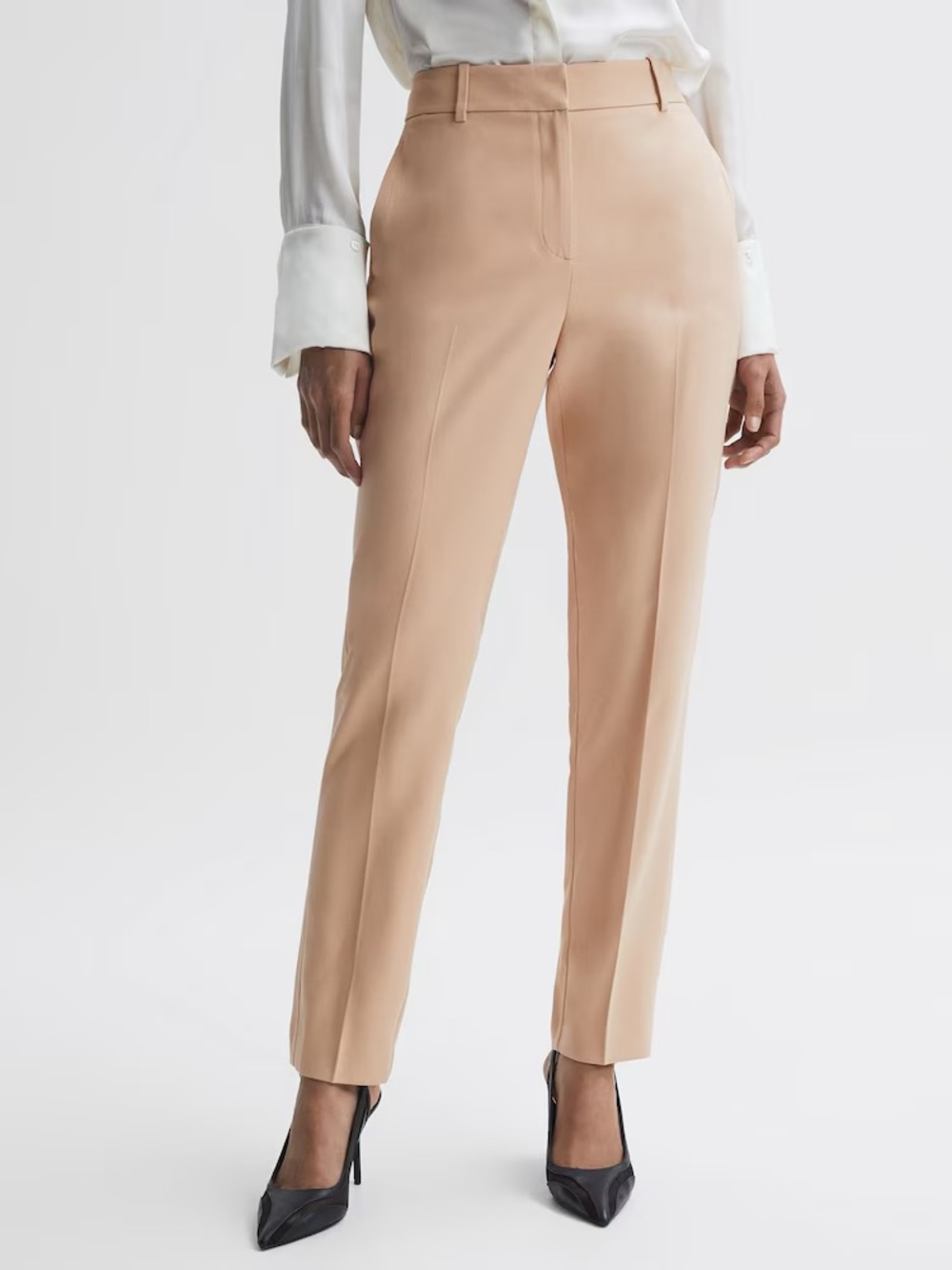 Reiss Ember Slim Fit High Rise Trousers in Camel